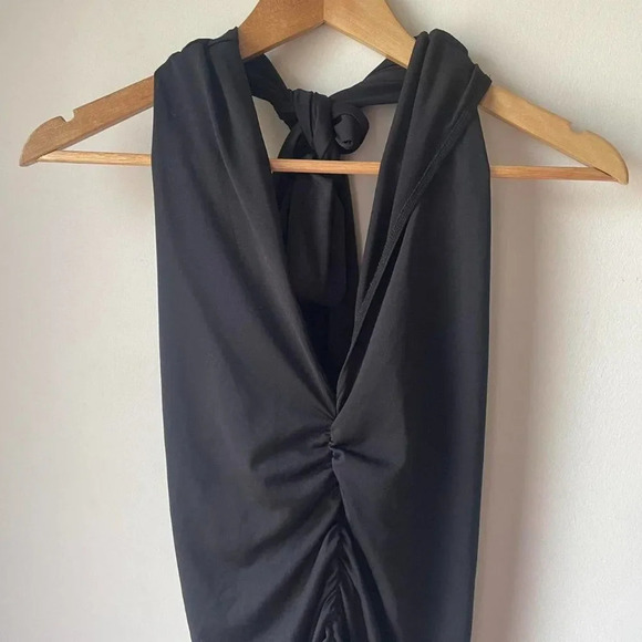 VTG Y2K stretchy black halter top  / dress with ruching - Picture 4 of 5